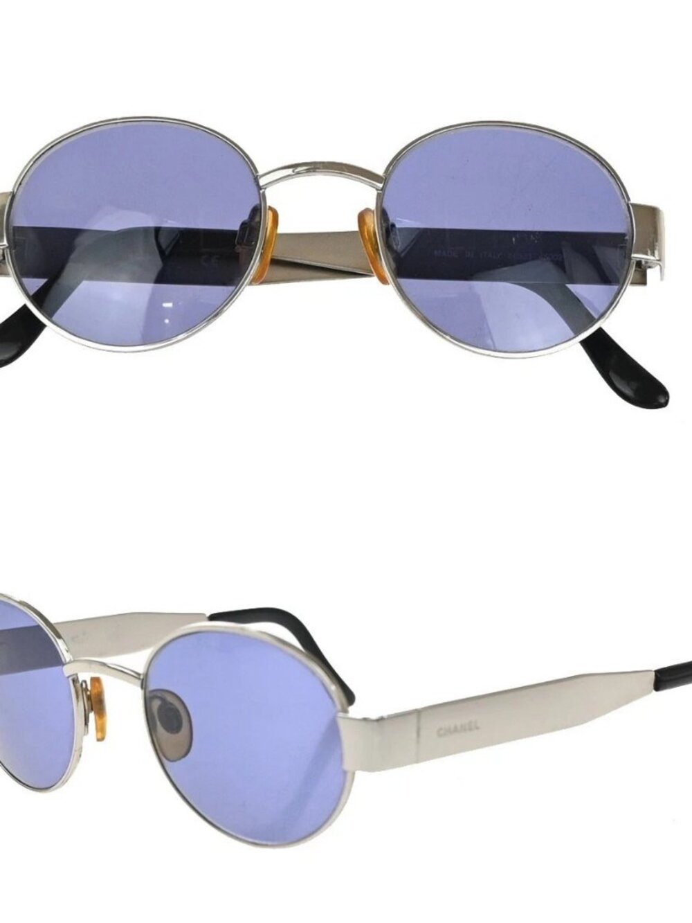 CHANEL CC Logo Sunglasses Eye Wear 06933 Metal Plastic Silver Blue Italy 63RF644